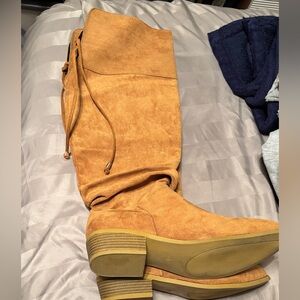 Tan Suede Knee-High Boots